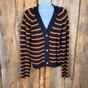Striped Navy and Bronze Women's Cardigan